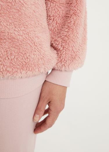 Pyjama uni chaud col V manches longues peluche Vieux Rose