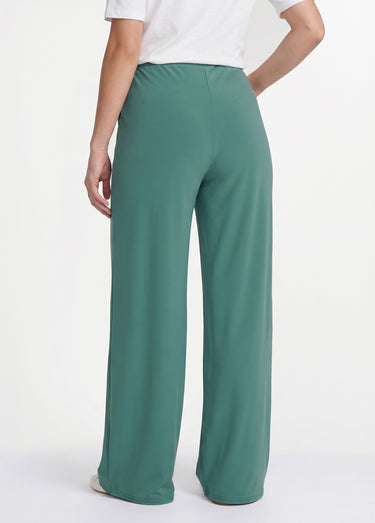 Pantalon fluide taille élastiquée maille Uni Vert
