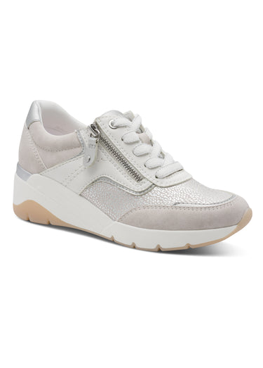 Sneakers métallisées semelle compensée Blanc/Gris