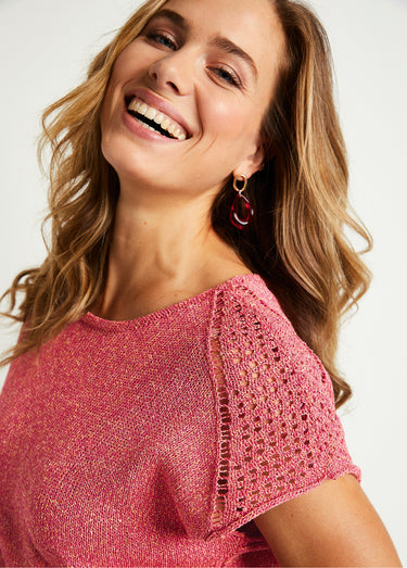 Pull fin ajouré manches courtes Fuchsia