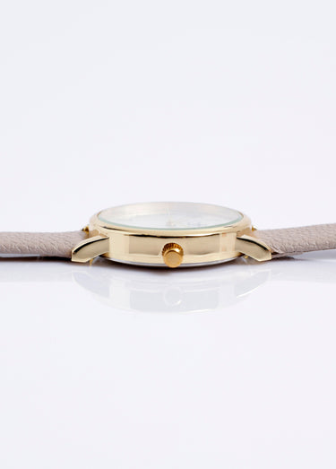 Montre ronde métal bracelet simili cuir
