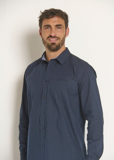 Chemise foncée coton détails contrastants Bleu Marine