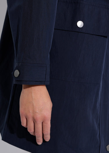Parka zippée pressionnée à capuche déperlante Marine