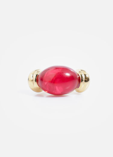 Bague perle colorée, acier inoxydable Dore/Rouge