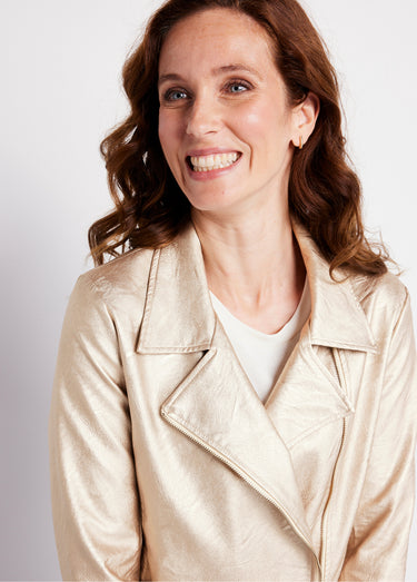 Blouson zippé tissu enduit brillant Beige Irise