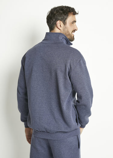 Veste molleton zippée col montant coton Bleu Grise