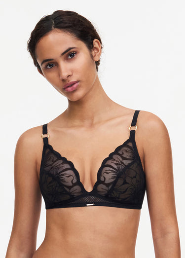 Soutien-gorge triangle sans armatures, FLEURS Noir