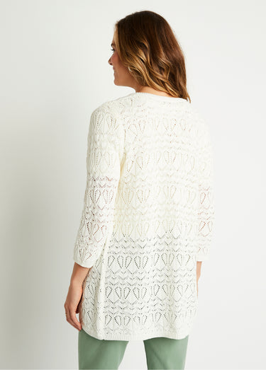 Gilet long ajouré coton manches 3/4 Ficelle