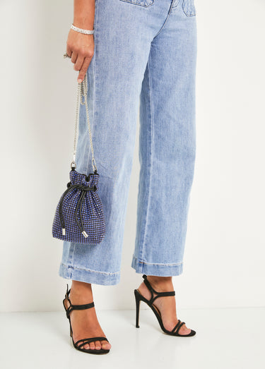 Sac bourse bandoulière maille de strass Bleu