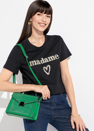 T-shirt col rond broderie métallisée Madame Noir