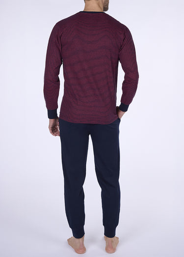 Pyjama long 2 pièces jersey thème rayé Bordeaux
