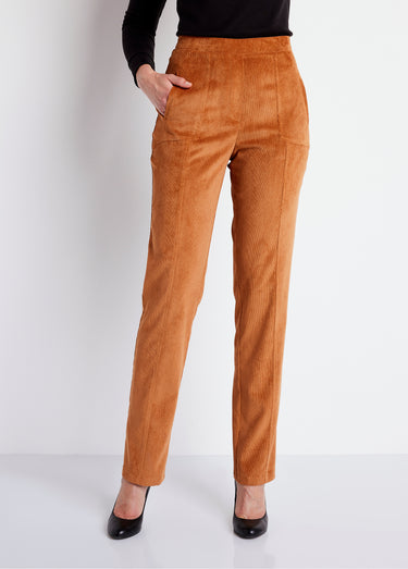 Pantalon droit taille élastiquée velours milleraies Caramel