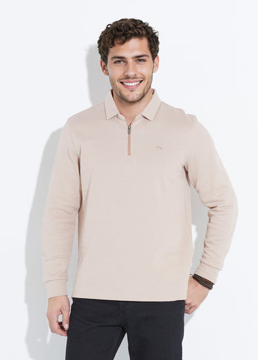 Polo à manches longues avec col zippé Beige