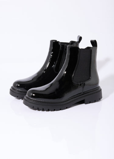 Boots Chelsea vernies semelle crantée Noir