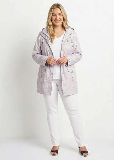 Parka zippée pressionnée, effet satiné Gris Argent