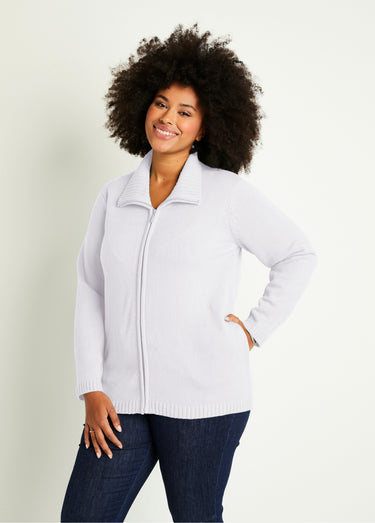 Gilet zippé long uni col montant Blanc