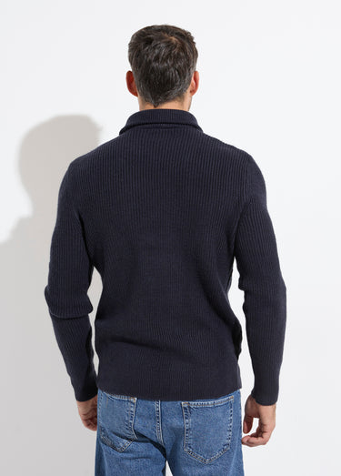 Pull col camionneur irlandais en laine Marine