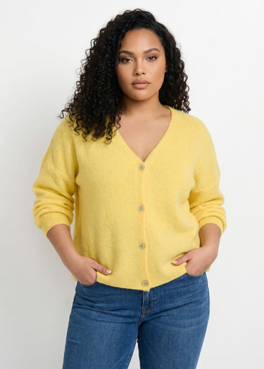 Gilet maille avec alpaga, col V Jaune Pale