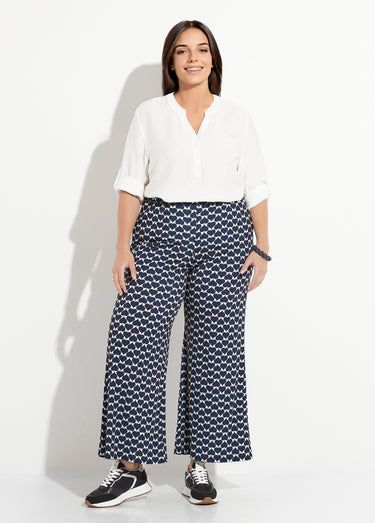 Pantalon large fluide imprimé  coeurs Marine