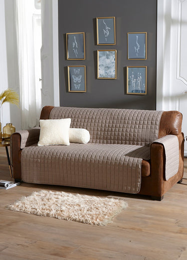 Protège-salon antiglisse microfibre matelassé Taupe