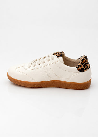 Baskets cuir à lacets, détails léopard Blanc