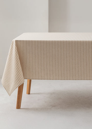 Nappe anti taches coton, fines rayures Beige