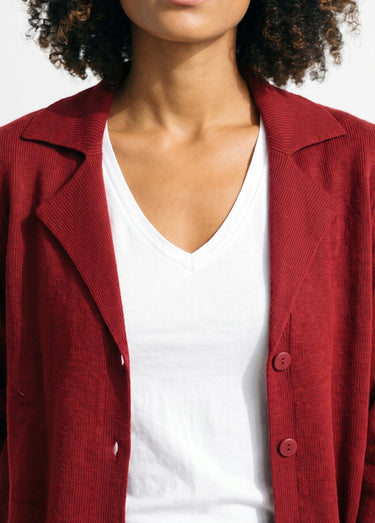 Gilet boutonné mi long col tailleur Bordeaux