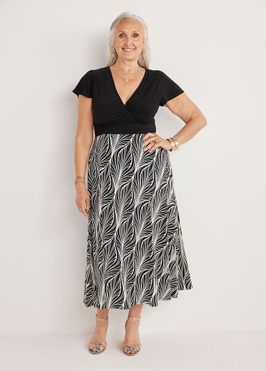 Robe longue cache-coeur base imprimée Imprimé noir