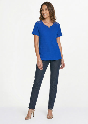 T-shirt court dentelle Bleu Cobalt