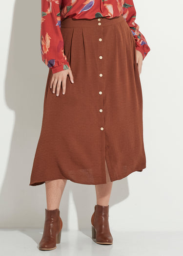 Jupe longue boutonnée taille élastiquée Marron