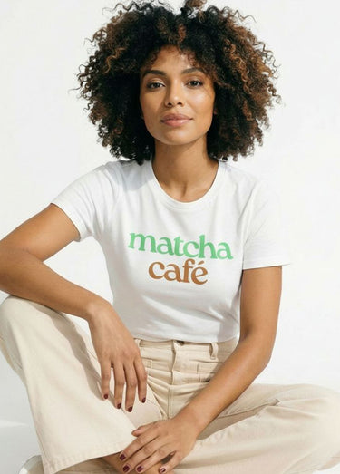 T-shirt col rond avec inscription Matcha Blanc