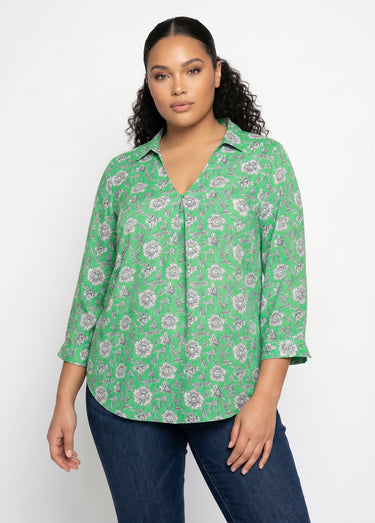 Tunique fluide longue évasée fleurie Vert/Blanc