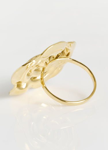 Bague motif fleur en acier inox Dore