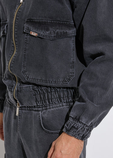 Veste en jean zippée détails élastiqués Noir