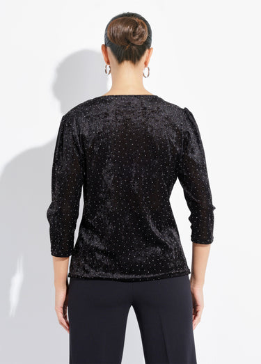 Tunique chic col V, velours avec strass Noir