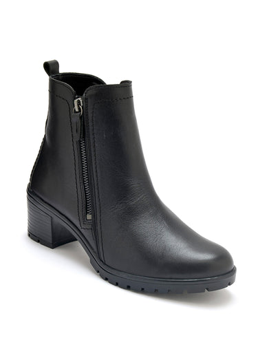 Boots cuir, talon large et bout amande Noir