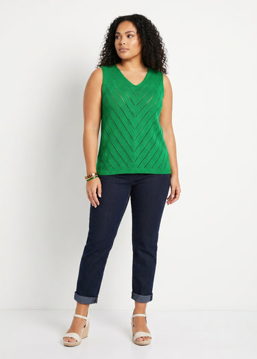 Pull débardeur fin ajouré coton Vert