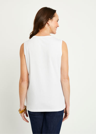 Débardeur uni court brodé sequins Blanc