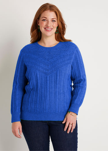 Pull ajouré doux col rond Bleu