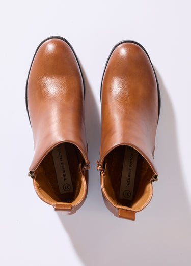 Low boots à talon large et zip déco Camel