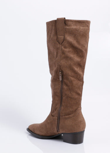 Bottes suédine pointues thème western Taupe