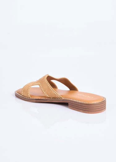 Mules suédine forme H avec clous métal Beige