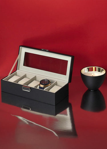 Boîte de rangement simili cuir 5 montres Noir