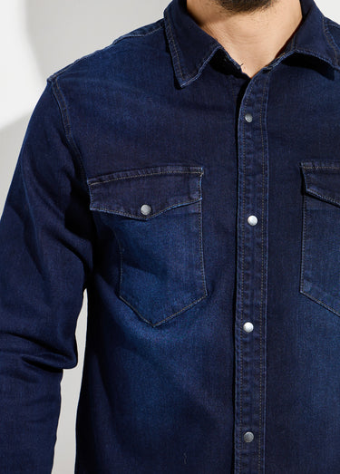 Chemise en jean brut, pressions métal Bleu