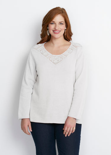 Pull manches longues mailles fantaisie Blanc