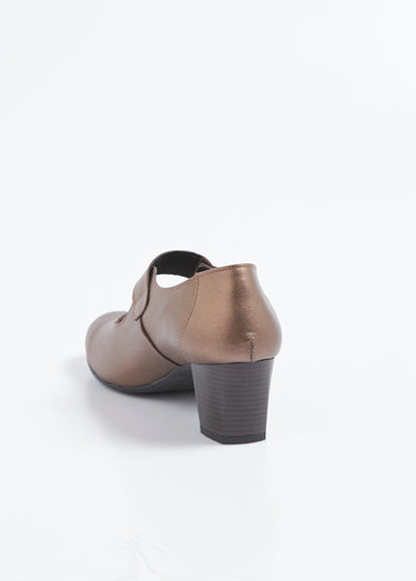 Escarpins à talon largeur confort scratchés cuir Bronze