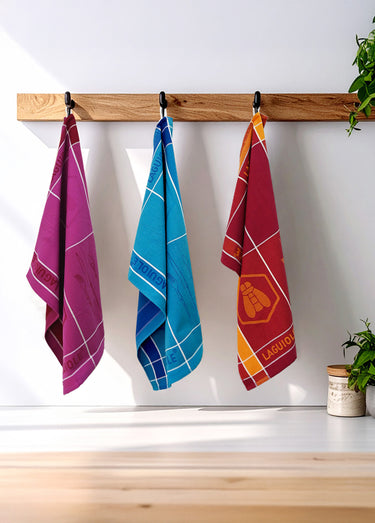 Lot de 3 torchons jacquard assortis, Tartans 2M Mauve
