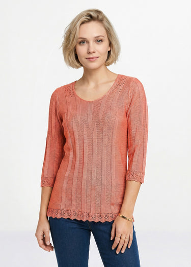 Pull court ajouré col rond Rose