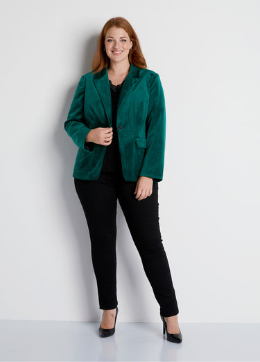 Veste blazer droite velours uni col tailleur Vert