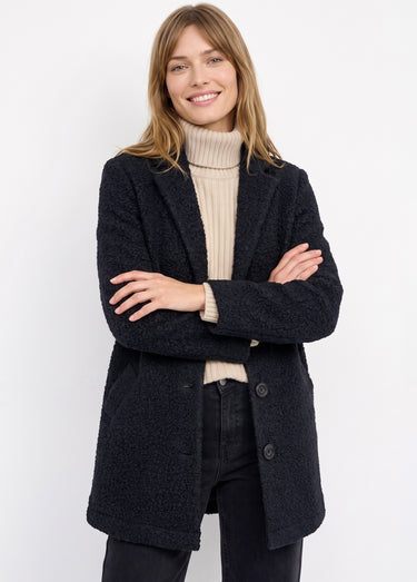 Manteau tissu bouclette mi-long boutonné Noir